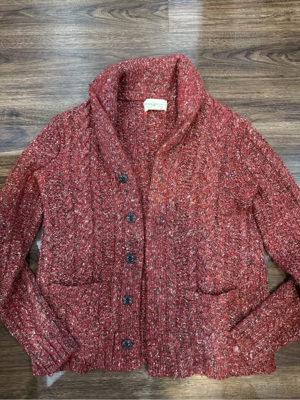 Denim & Supply Ralph Lauren Red Speckled Knit Cardigan Jacket